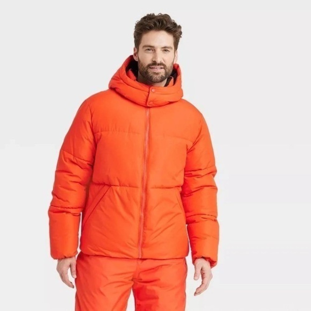Men's Heavy Puffer Jacket by All In Motion Orange Size S New With Tags